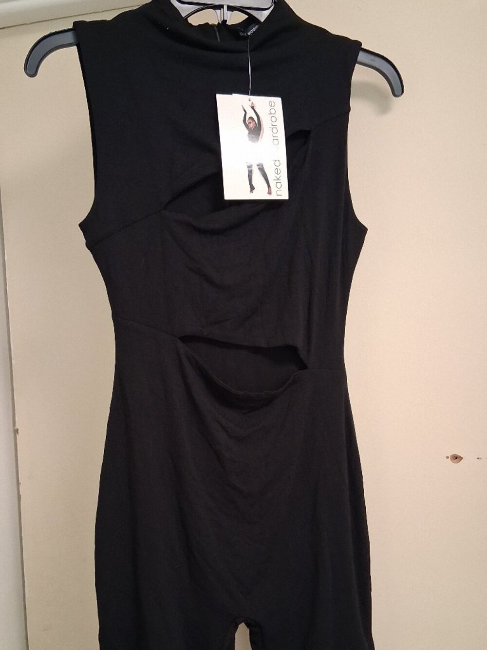 NWT Naked Wardrobe Black Double Layer Mockneck Cutout Romper Singlet Size L